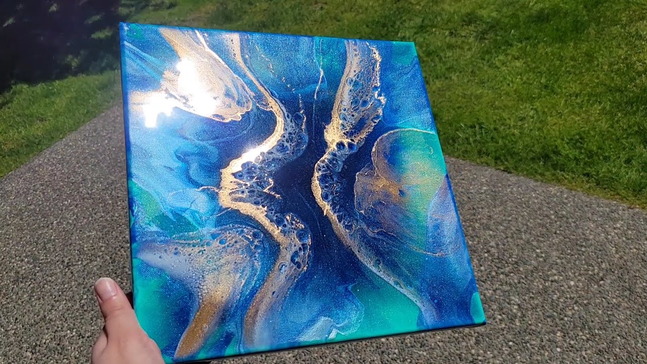 Resin painting on canvas, Resin painting over an acrylic pour